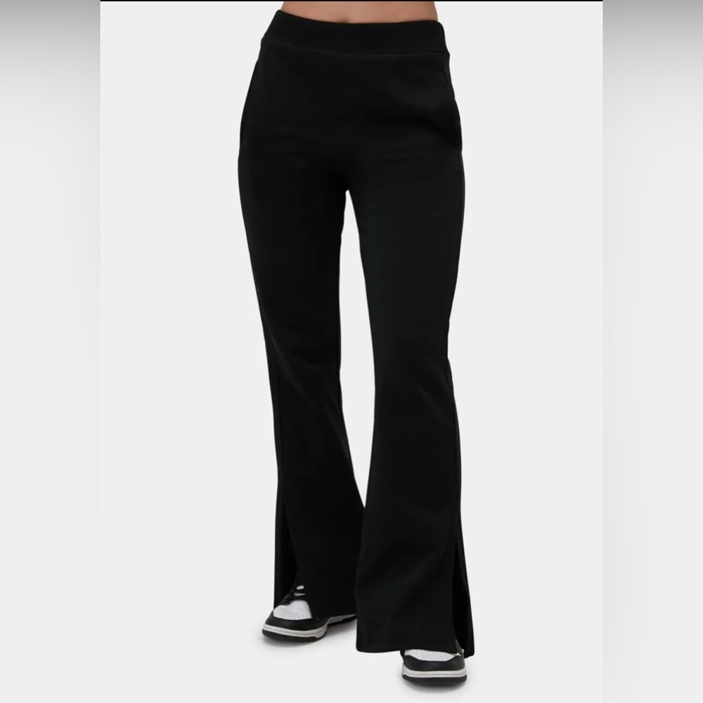 Spiritual Gangster Fleece Wide Leg Split Cuff Pants Black Large High Rise
